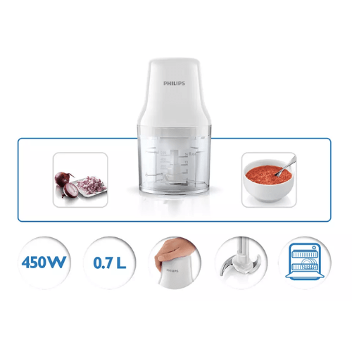 Philips Daily Collection Chopper 450 W, 0.7 L, 2 blades HR1393/01 - Red Rhino