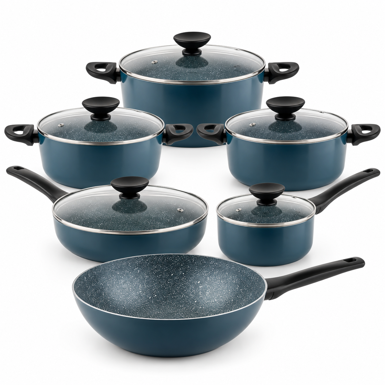 Luigi Ferrero Prima 6-Piece Cookware Set – 3 Cooking Pots + Deep Fry Pan with Lid + Wok Pan + Saucepan | Buy in Kenya | Red Rhino
