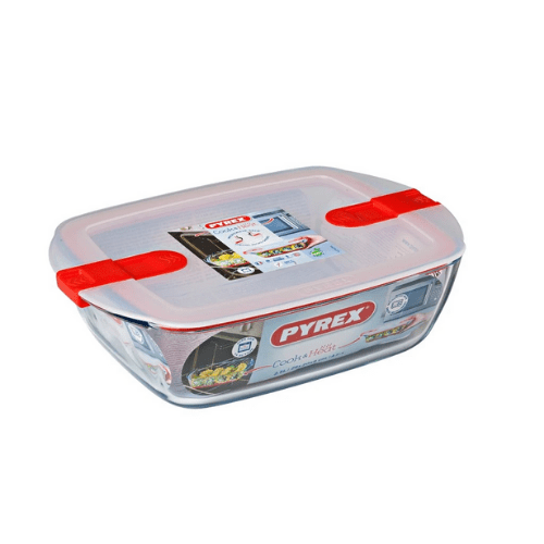 Pyrex Cook and Heat Rectangular glass food container with patented microwave safe lid - 2.5 L
