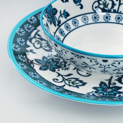 Regal Blue Blossom - 24 piece Santorini Charm Collection Dinner Set