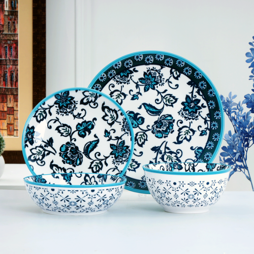 Regal Blue Blossom - 24 piece Santorini Charm Collection Dinner Set