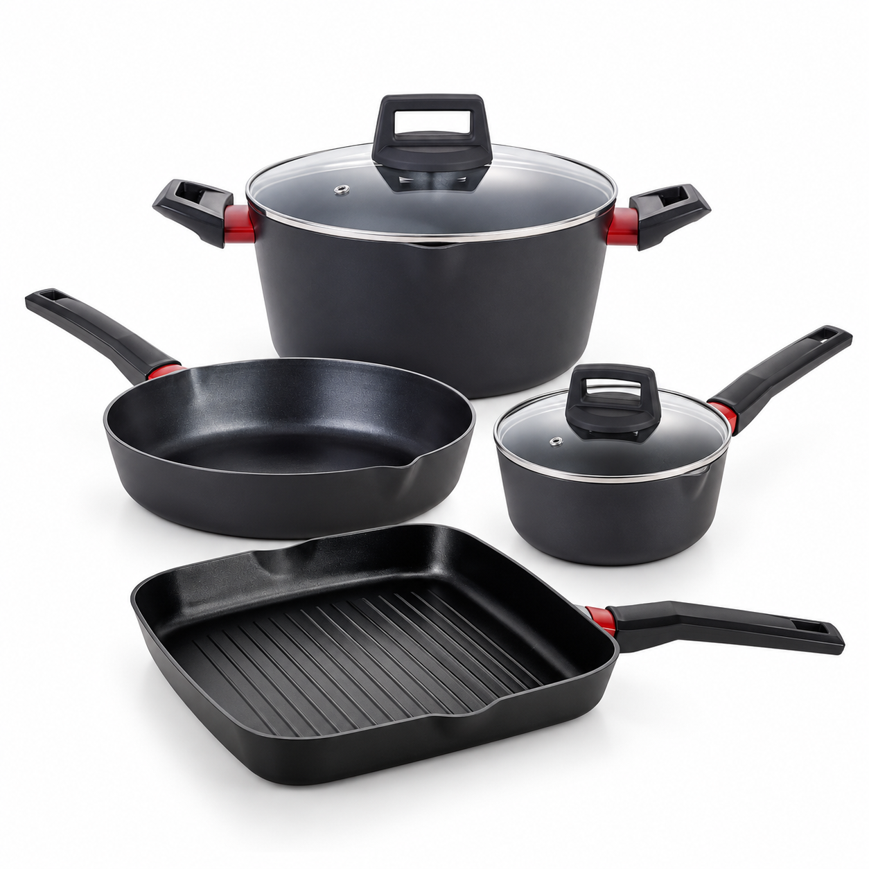 Luigi Ferrero Rosso 4-Piece Cookware Set – Cooking Pot, Fry Pan, Grill Pan & Saucepan | Buy in Kenya | Red Rhino