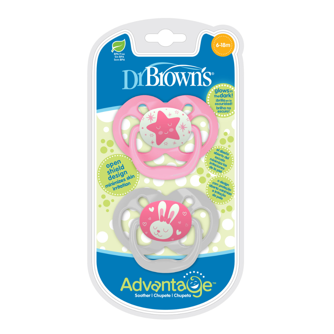 Dr. Brown's Advantage Glow in the Dark Soother 6-18 Month - Pink - Red Rhino
