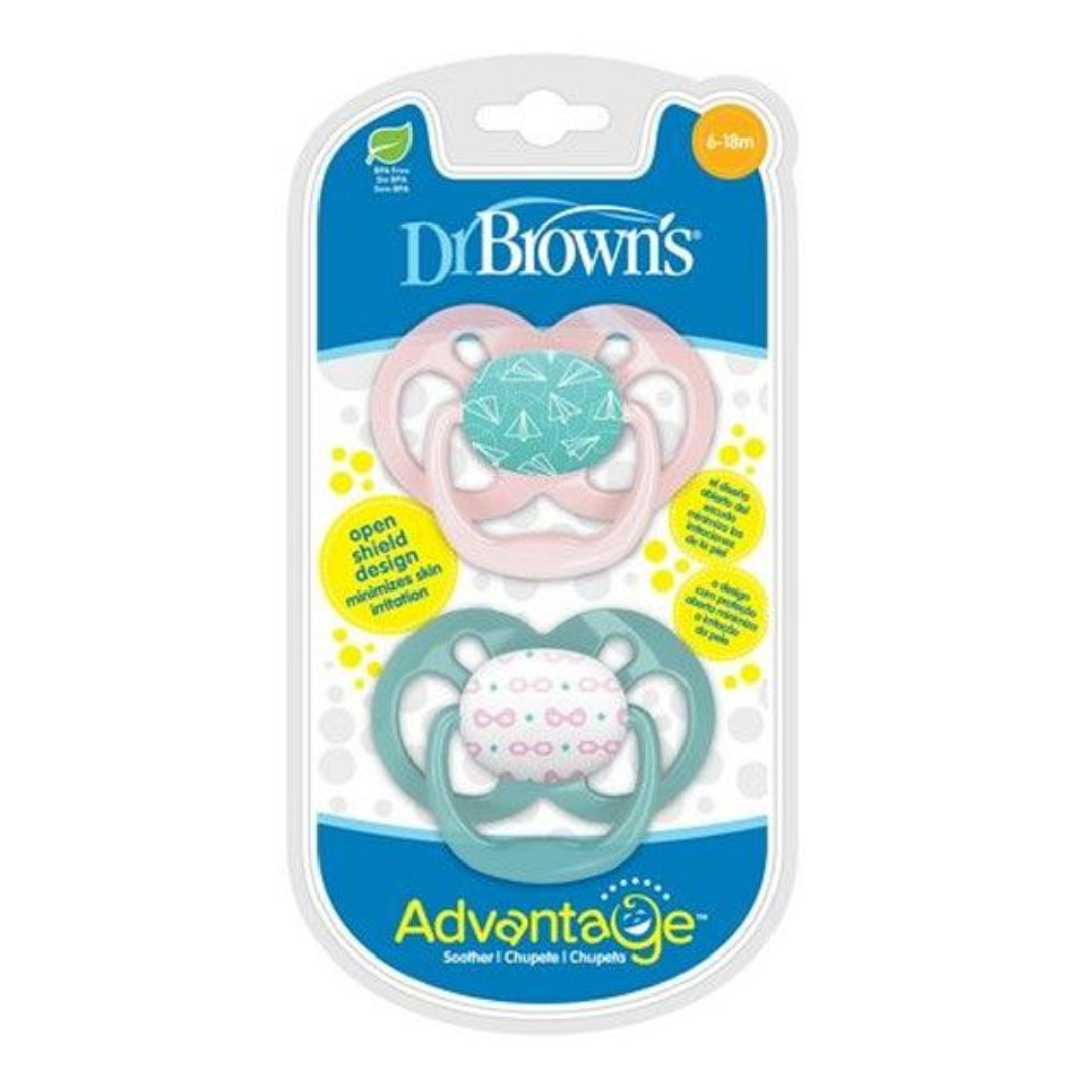 Dr. Brown's Advantage Symmetrical Pacifier Soother 6-18 Month - Pink/Green PA2201-INTLX - Red Rhino