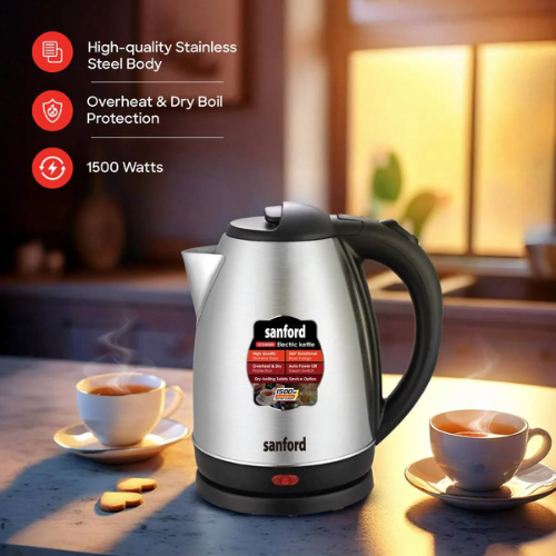 Sanford 1.8L Electric Kettle with Stainless Steel Body and 1500W Power | SF3343EK