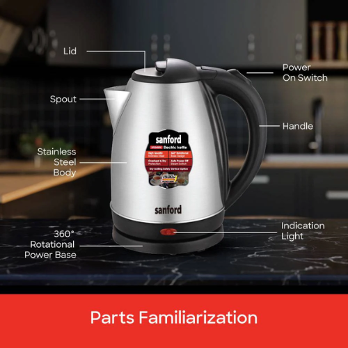 Sanford 1.8L Electric Kettle with Stainless Steel Body and 1500W Power | SF3343EK