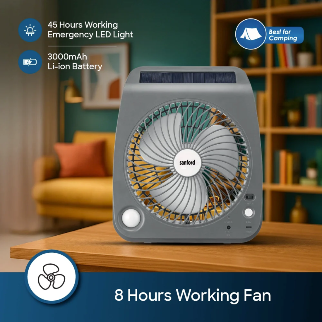 Sanford solar rechargeable fan SF6654RTF, use view