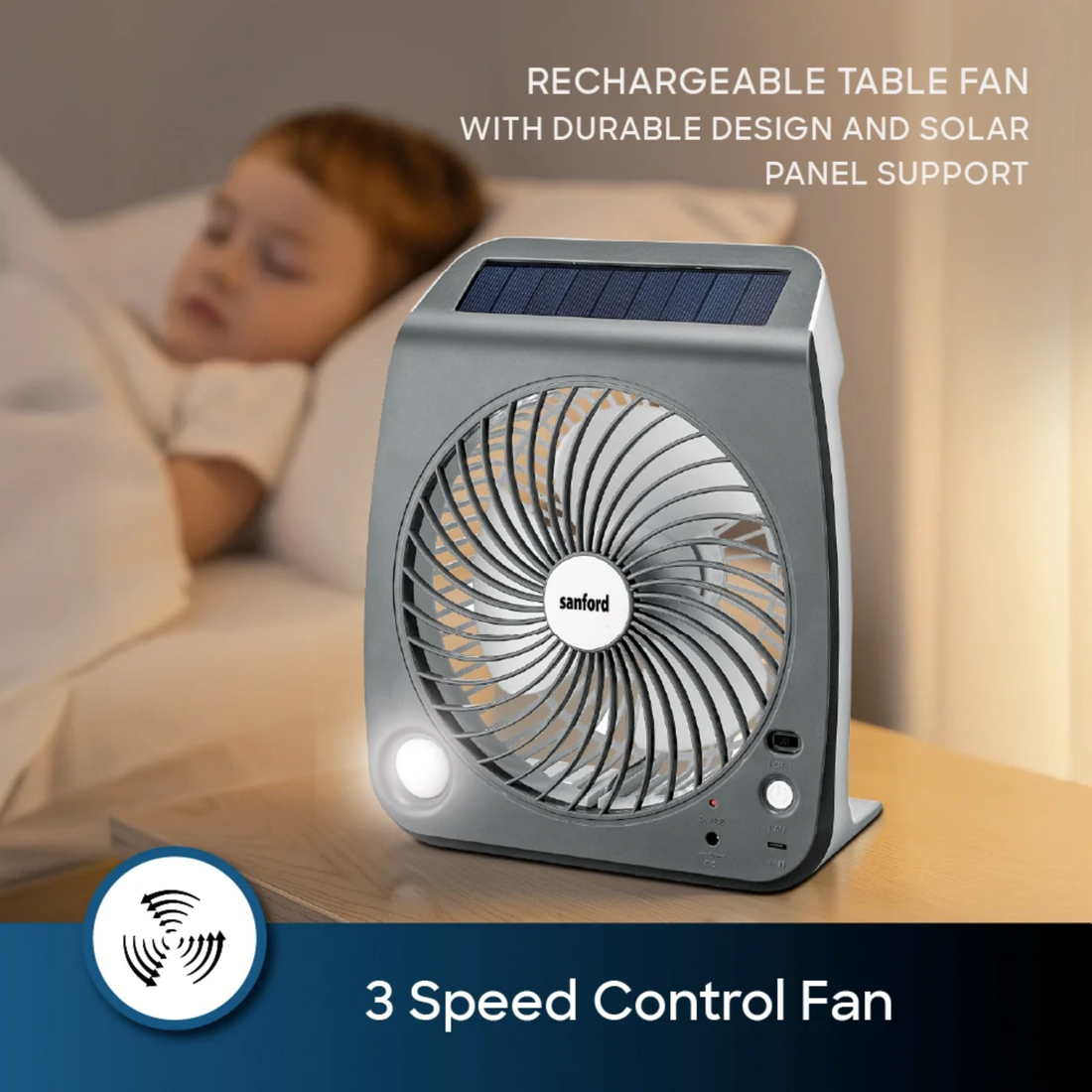 Sanford solar rechargeable fan SF6654RTF, control detail