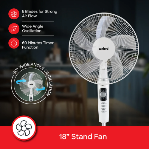 SANFORD 16-Inch Heavy-Duty Stand Fan SF938SFN White