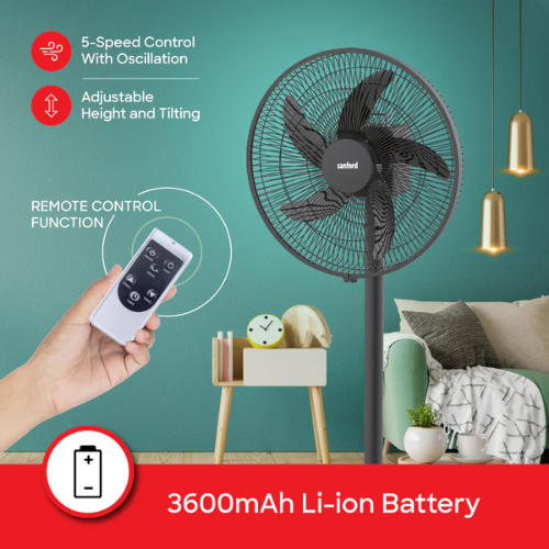 Sanford rechargeable stand fan SF965RTF, light feature view