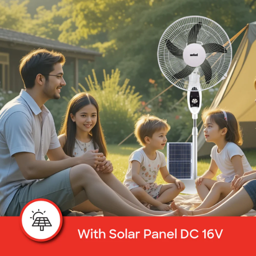 Sanford solar rechargeable stand fan SF974RSFN, side view