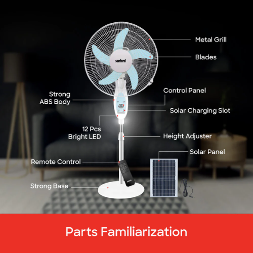 Sanford solar rechargeable stand fan SF974RSFN, use view