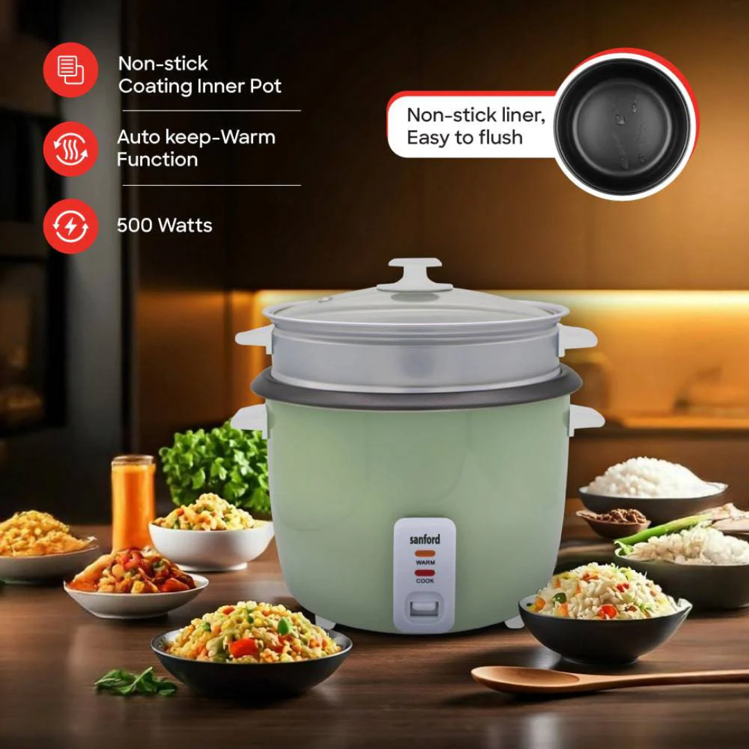 Sanford 1.5L Automatic Rice Cooker with Non-Stick Pot, Glass Lid, and Keep Warm Function for Daily Cooking SF1160RC