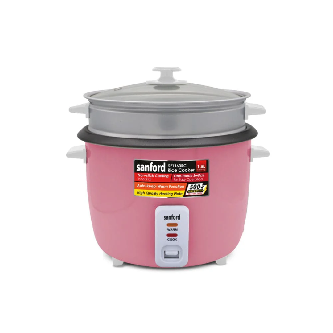 Sanford 1.5L Automatic Rice Cooker with Non-Stick Pot, Glass Lid, and Keep Warm Function for Daily Cooking SF1160RC