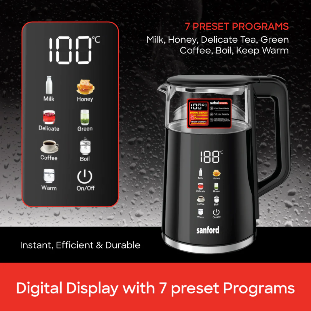 Sanford 1.7L Digital Electric Kettle with Touch Display and 7 Preset Programs SF3361EK | Buy in Kenya | Red Rhino