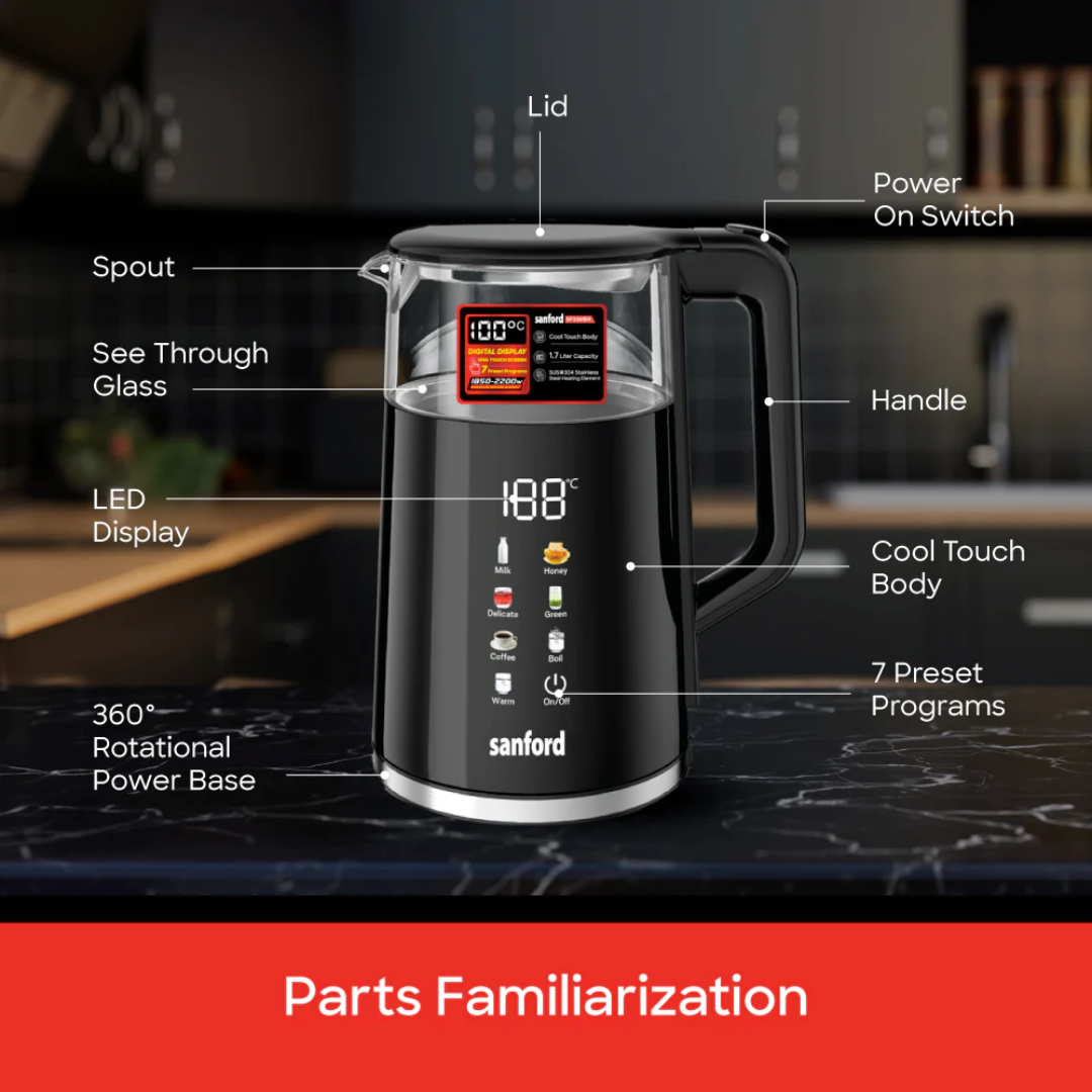 Sanford 1.7L Digital Electric Kettle with Touch Display and 7 Preset Programs SF3361EK | Buy in Kenya | Red Rhino
