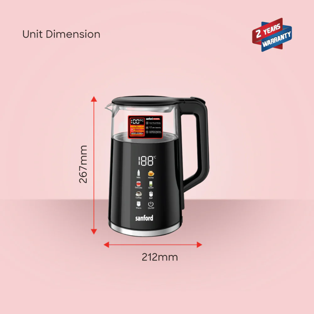 Sanford 1.7L Digital Electric Kettle with Touch Display and 7 Preset Programs SF3361EK | Buy in Kenya | Red Rhino