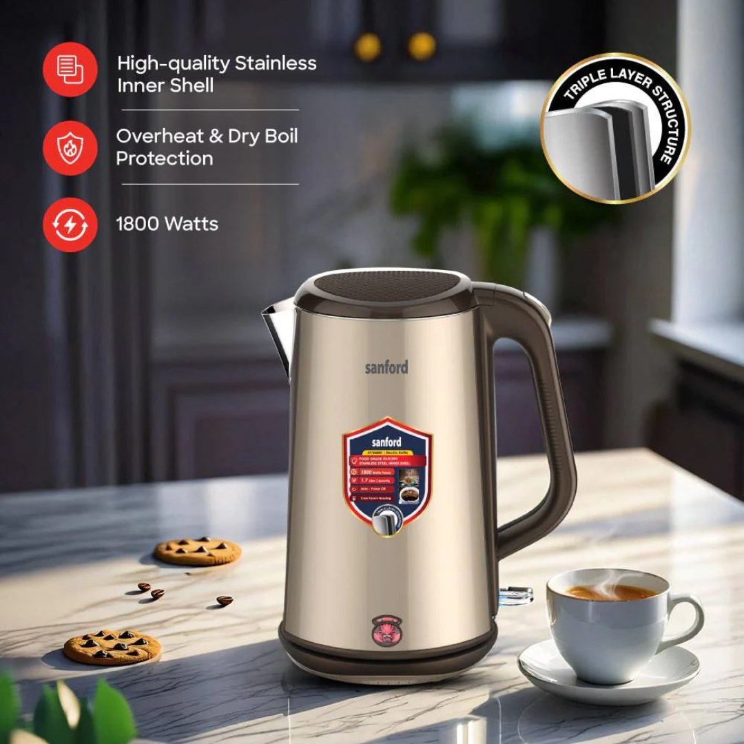 Sanford 1.7L Electric Kettle with 1800W Power & Triple-Layer Cool-Touch Body SF1868EK