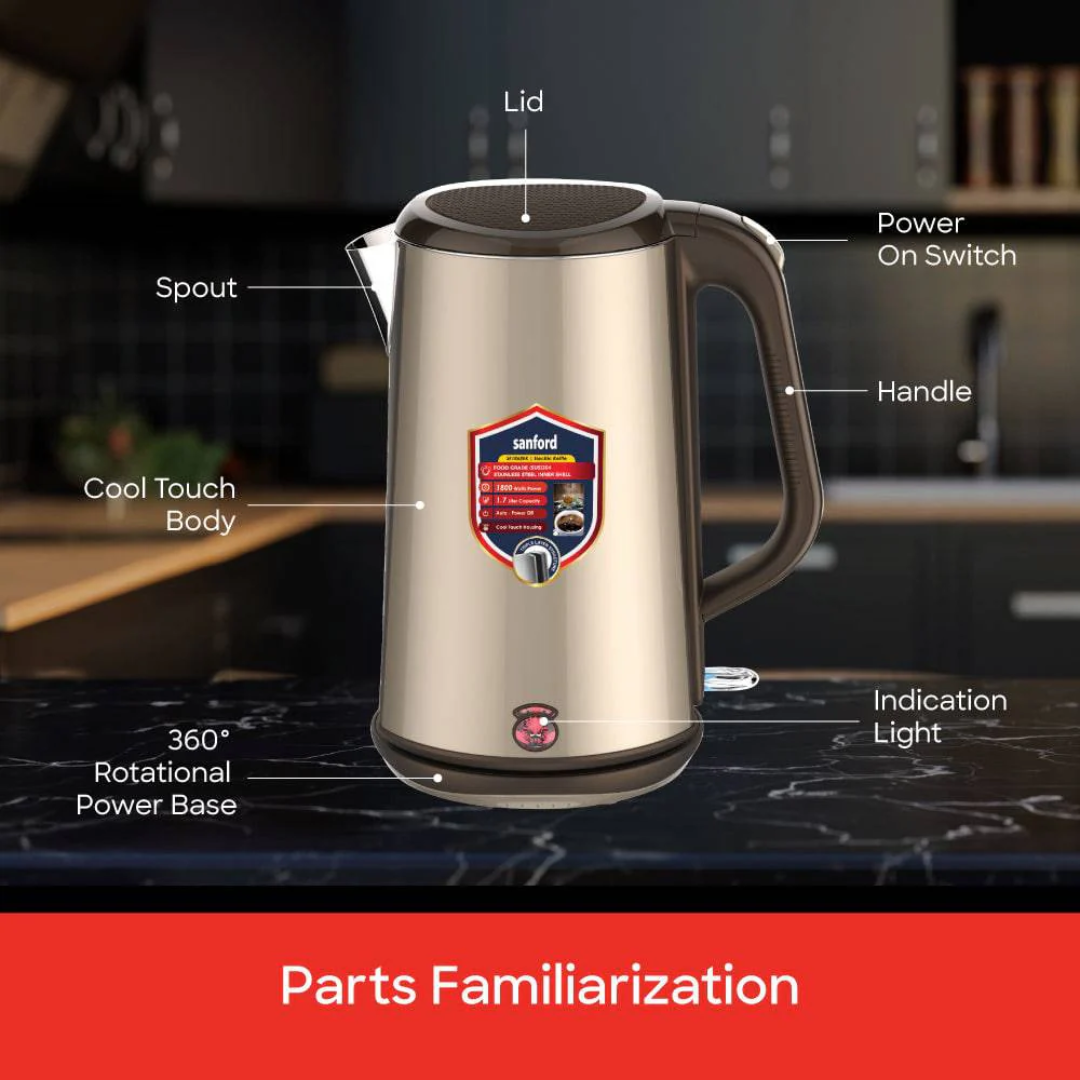 Sanford 1.7L Electric Kettle with 1800W Power & Triple-Layer Cool-Touch Body SF1868EK