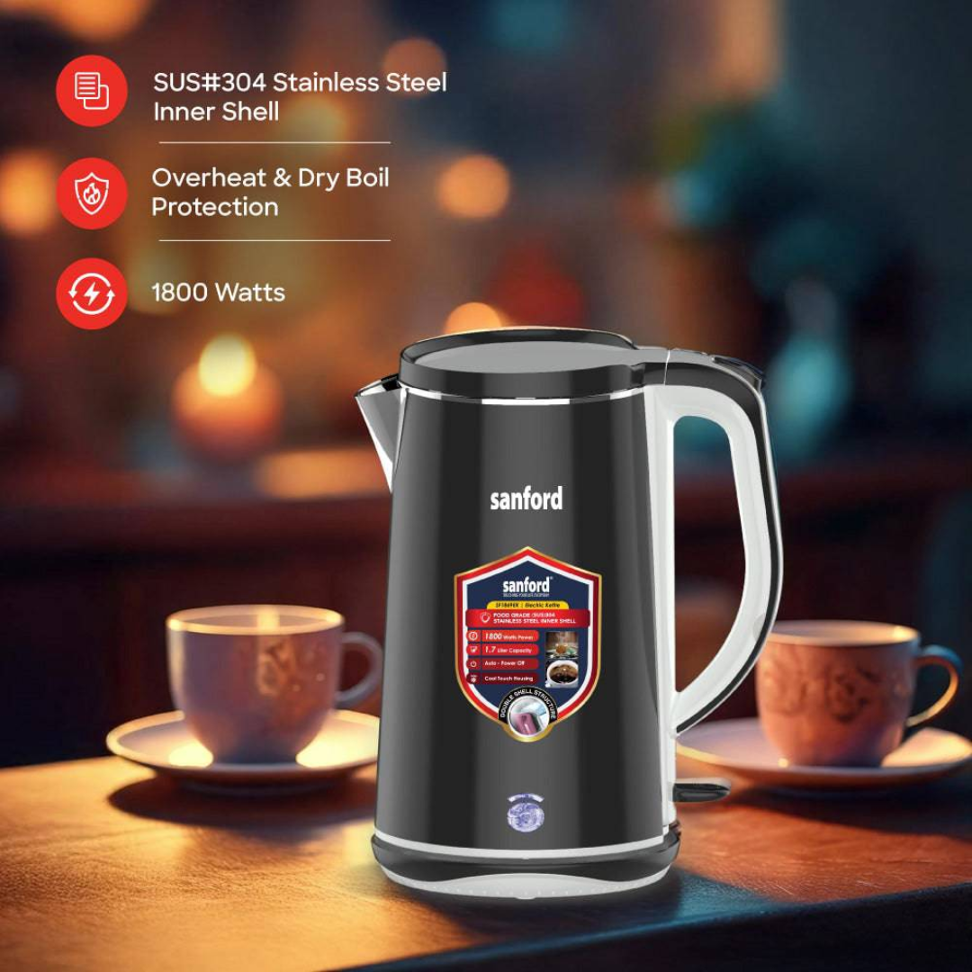 Sanford 1.7L Electric Kettle with 1800W Power and Double Shell Cool-Touch Body SF1869EK