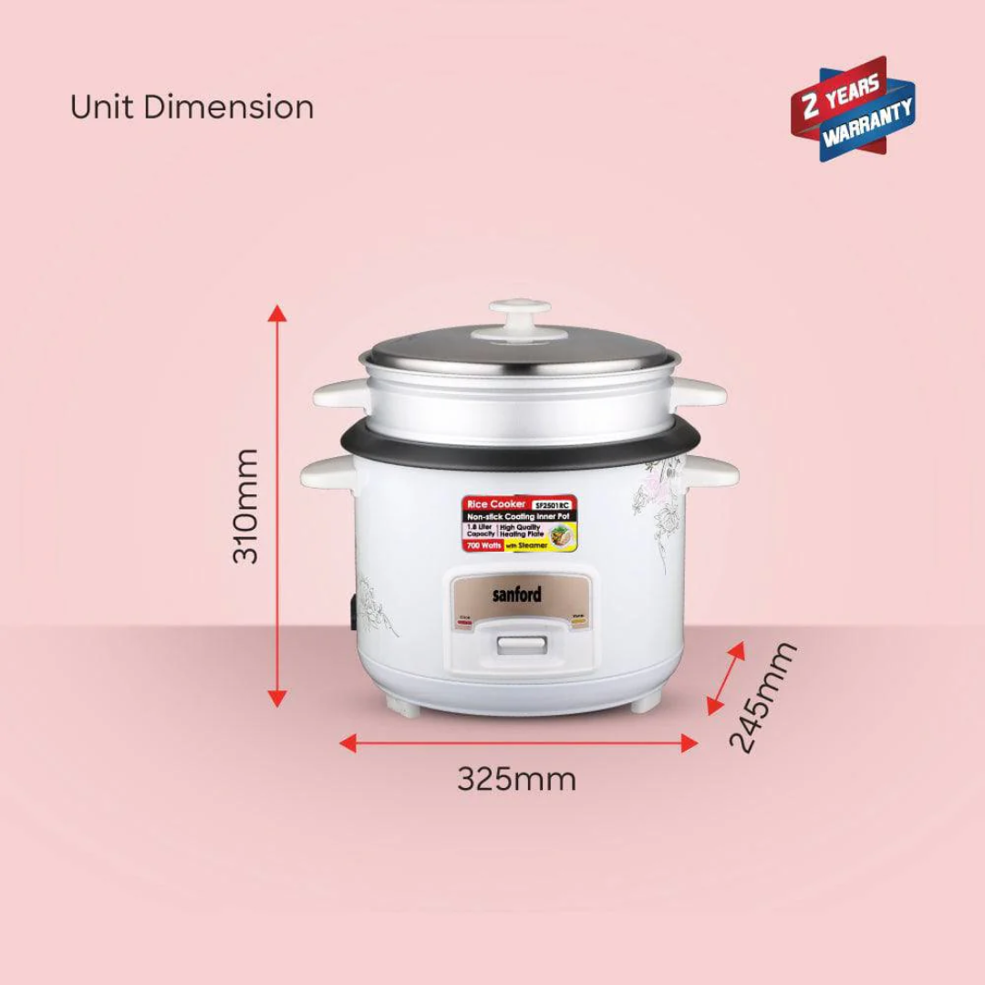 Sanford 1.8L Rice Cooker with Steamer 700W Non-Stick Inner Pot SF2501RC