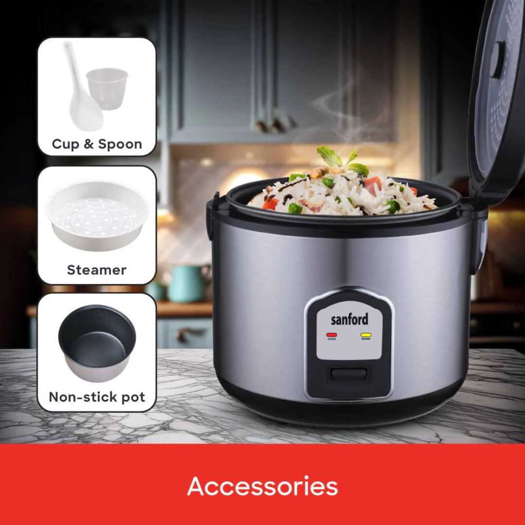 Sanford 2.8L Stainless Steel Rice Cooker 1000W Non-Stick Pot Keep Warm Function SF1196RC