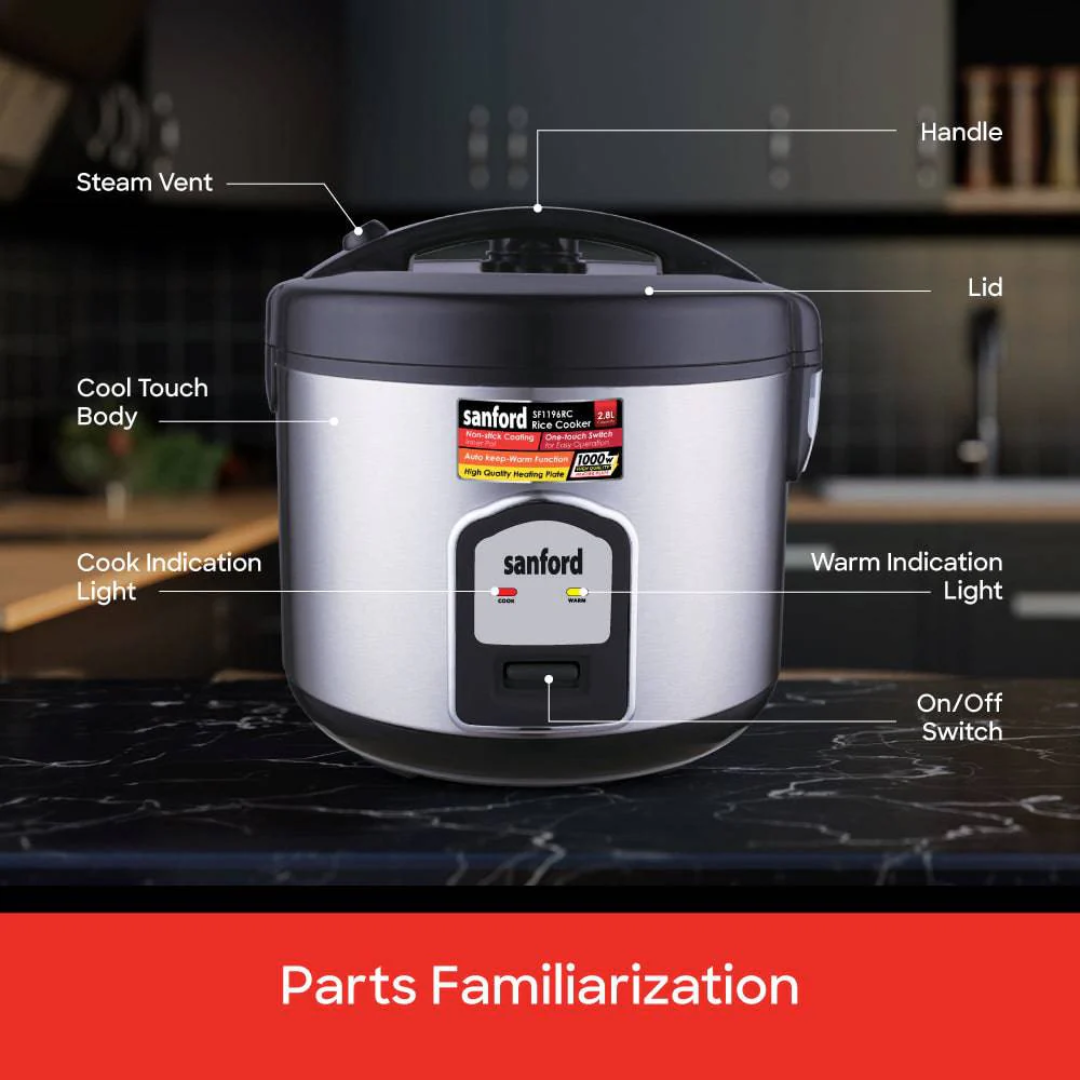 Sanford 2.8L Stainless Steel Rice Cooker 1000W Non-Stick Pot Keep Warm Function SF1196RC