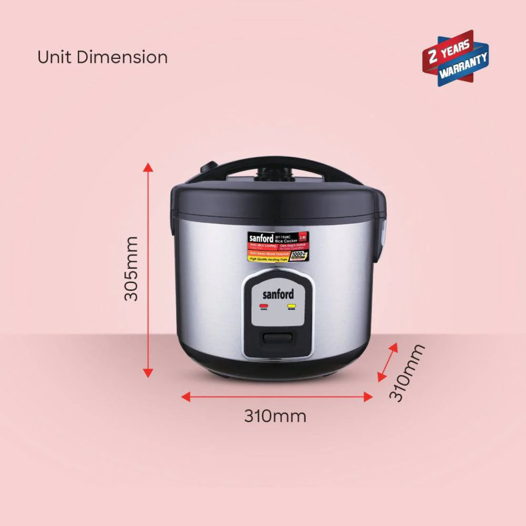 Sanford 2.8L Stainless Steel Rice Cooker 1000W Non-Stick Pot Keep Warm Function SF1196RC