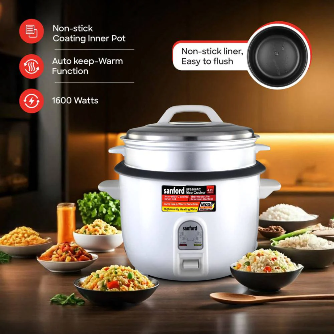 Sanford 4.2L Rice Cooker with Steamer 1600W Non-Stick Inner Pot SF2508RC