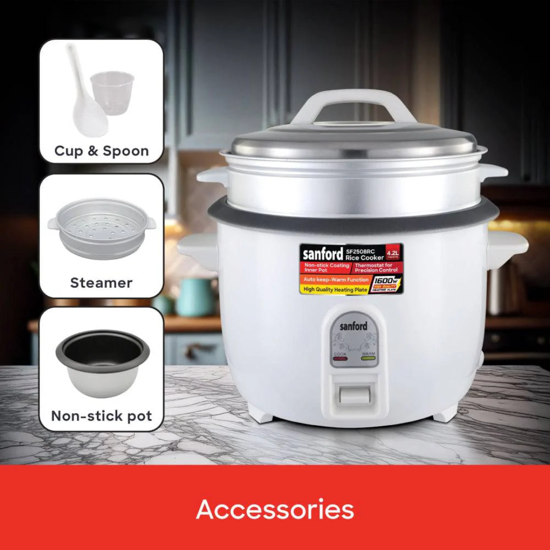 Sanford 4.2L Rice Cooker with Steamer 1600W Non-Stick Inner Pot SF2508RC