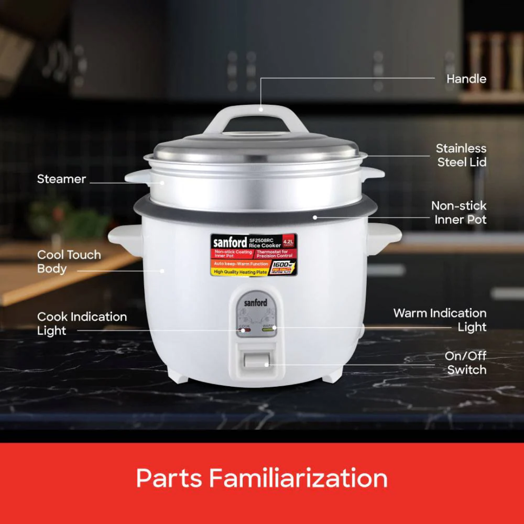 Sanford 4.2L Rice Cooker with Steamer 1600W Non-Stick Inner Pot SF2508RC