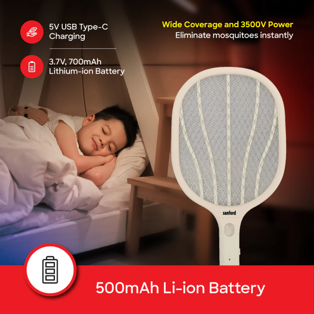 Sanford Rechargeable Mosquito Bat with Flash Light and 3500V Zapping Power SF638MK