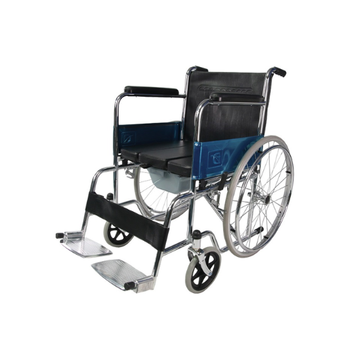 Mobi-Aid Standard Wheelchair with Commode - Foldable, Durable & Comfortable - Red Rhino