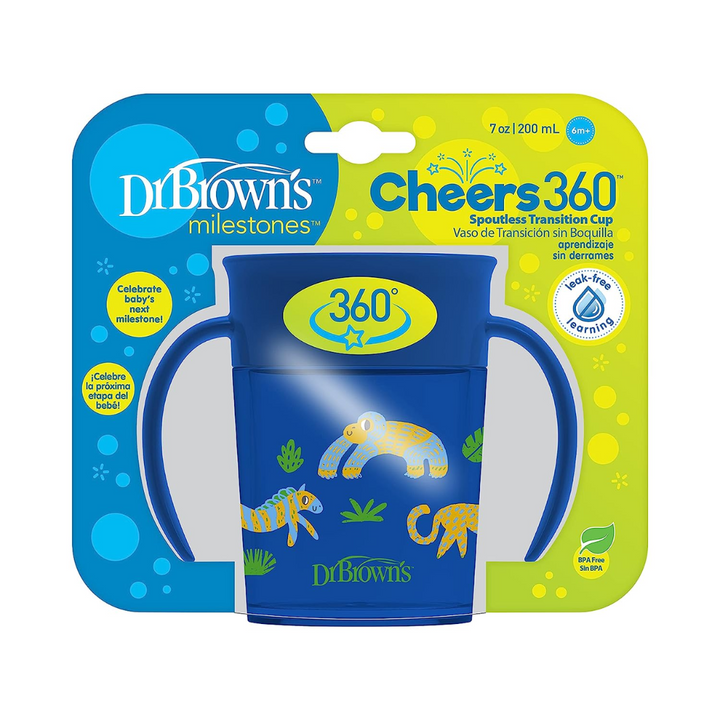 Dr. Brown's Training Sippy Cups Cheers360â¢ with Handles Blue Animal Deco, 200ML, 6m+-TC1006 - Red Rhino