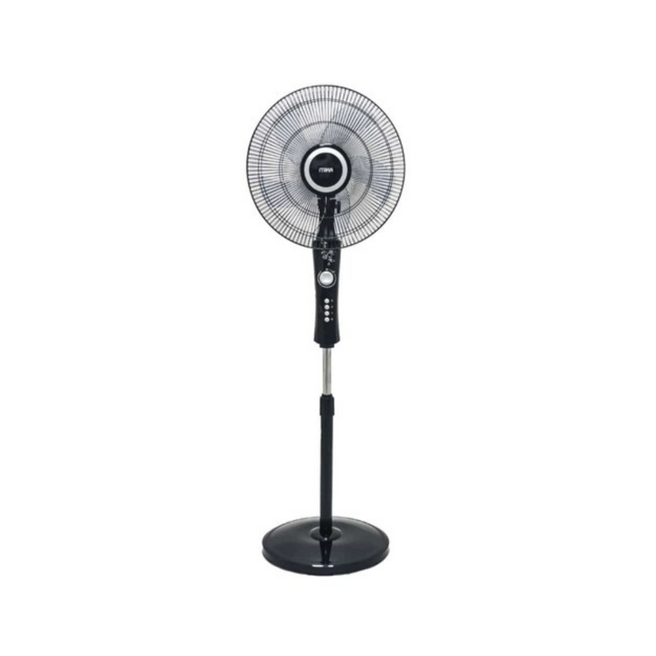 MIKA stand fan 16-inch black and silver MFS1625BS, front view