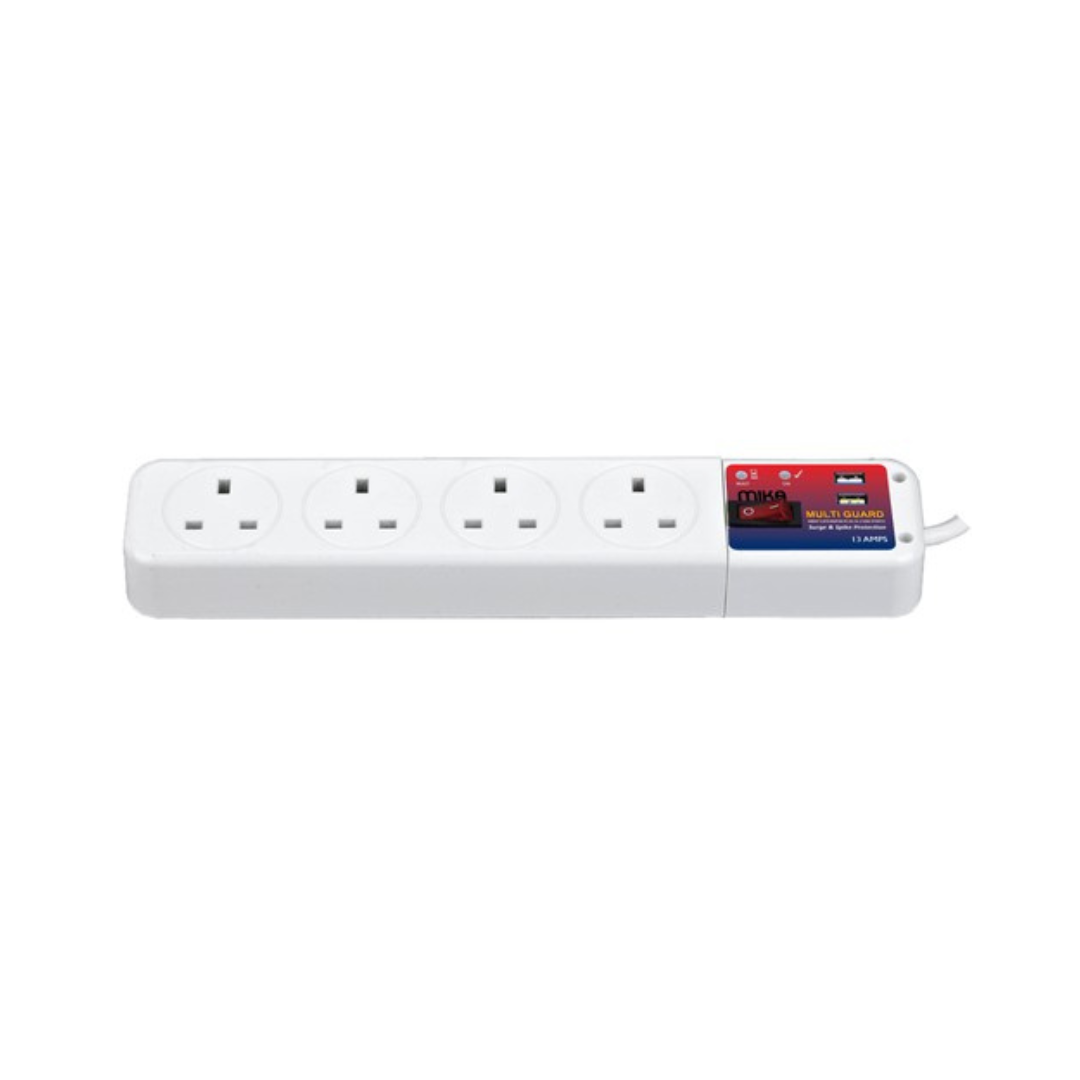 MIKA Multi Guard, 4 Way, with USB & Switch, Extension Plug 13 Amps MVPX13A4W2U - Red Rhino