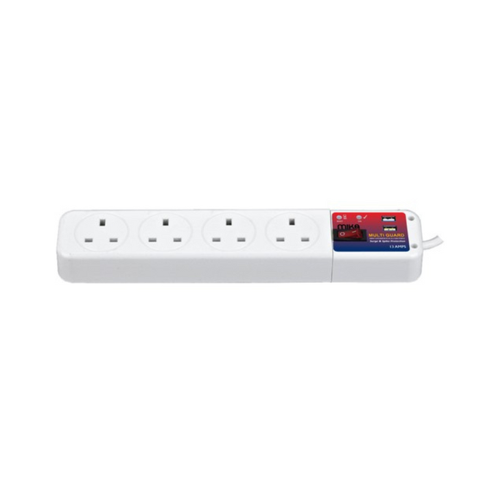 MIKA Multi Guard, 4 Way, with USB & Switch, Extension Plug 13 Amps MVPX13A4W2U