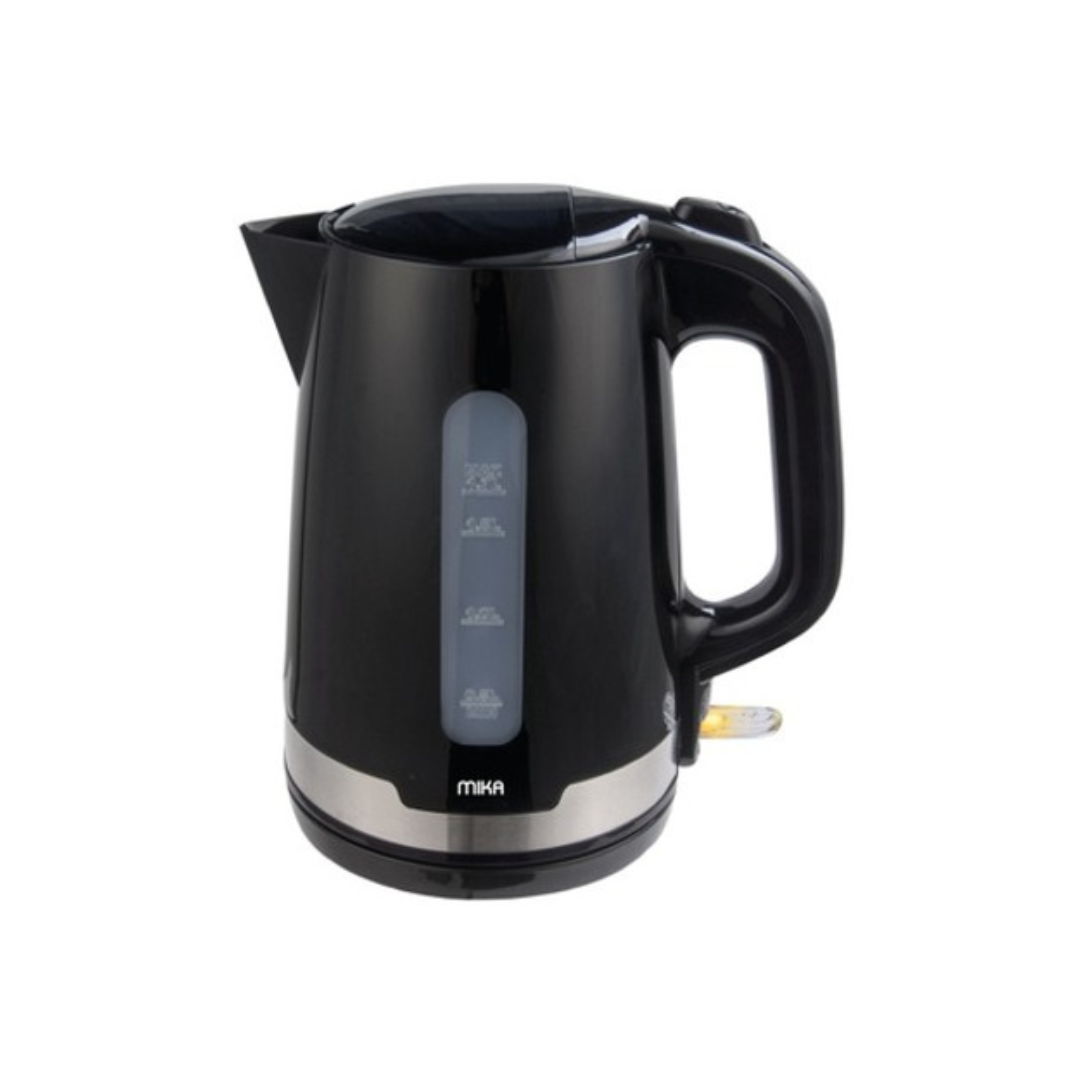 MIKA plastic kettle 1.7L cordless black with stainless-steel trim MKT1204B, product view