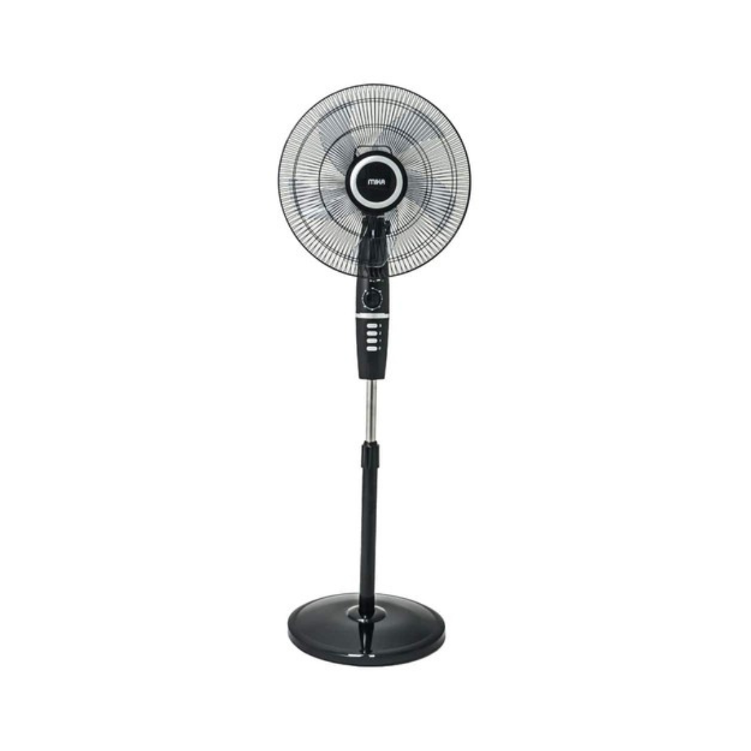 MIKA stand fan 16-inch black and silver MFS1626BS, front view