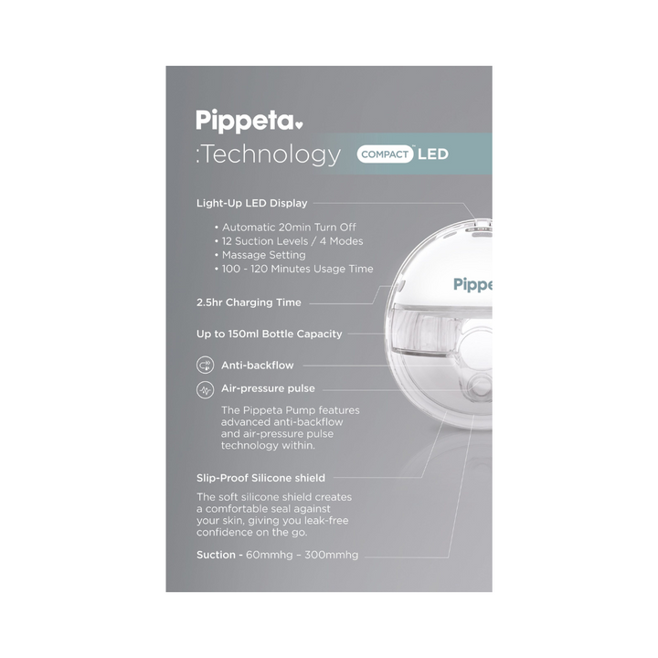 Pippeta Compact LED hands-free breast pump, side view