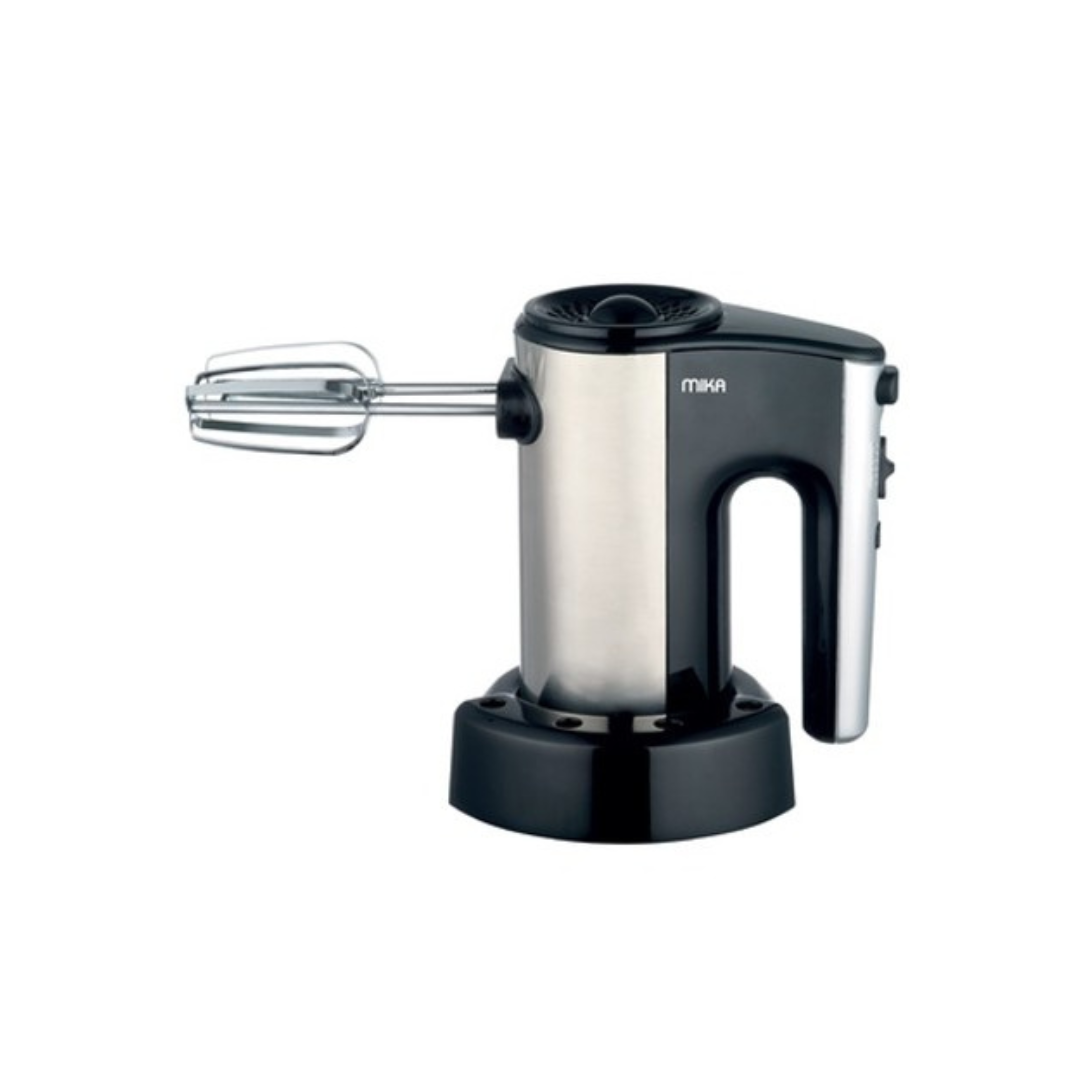 MIKA hand mixer 280W black and stainless steel MMH101BS, front view
