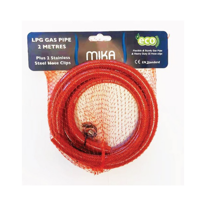 MIKA LPG Gas Pipe, 2 metres, with 2 SS clips MGP202 - Red Rhino