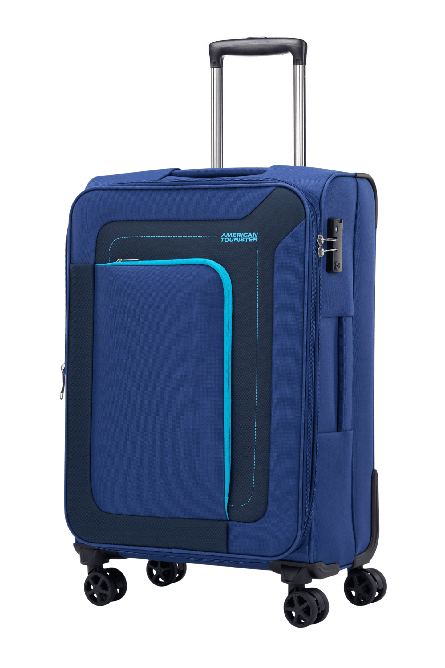 American Tourister Raya 67cm Blue medium softside suitcase angled view