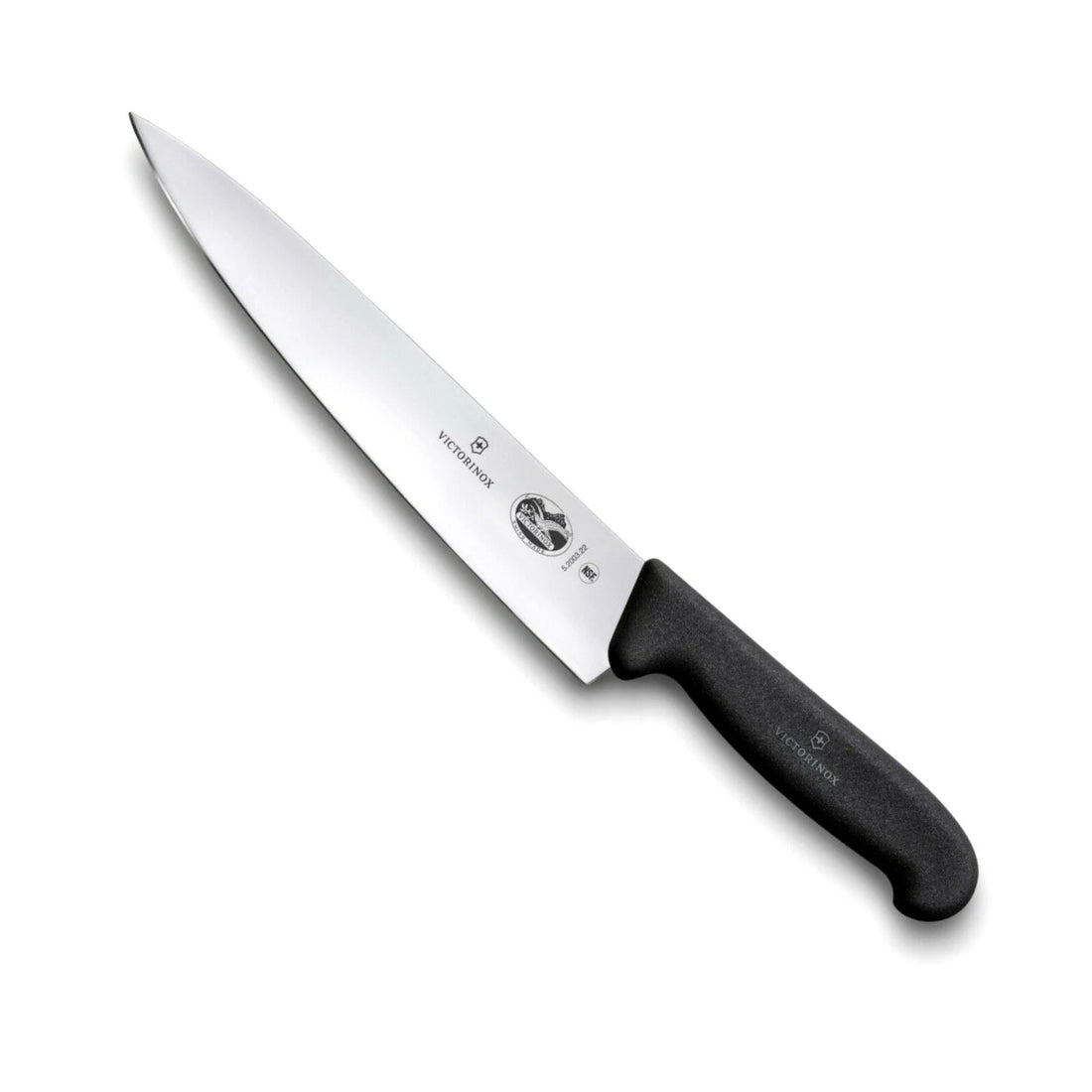 Victorinox Fibrox 5.2003.22 black 22cm carving knife angled view