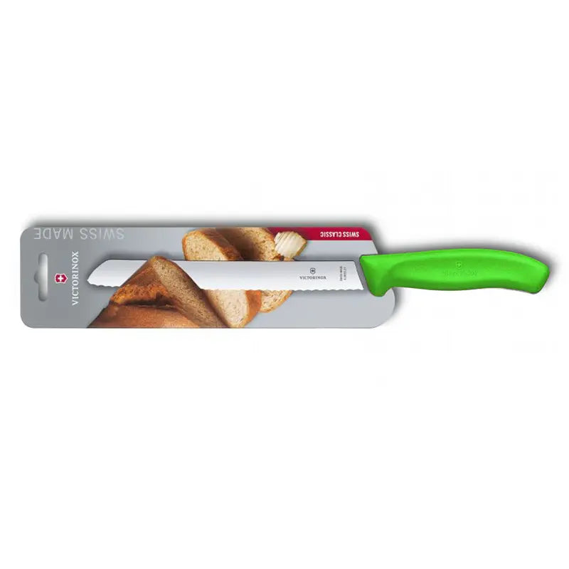 Victorinox Swiss Classic 6.8636.21L4B green 21cm bread knife in blister packaging
