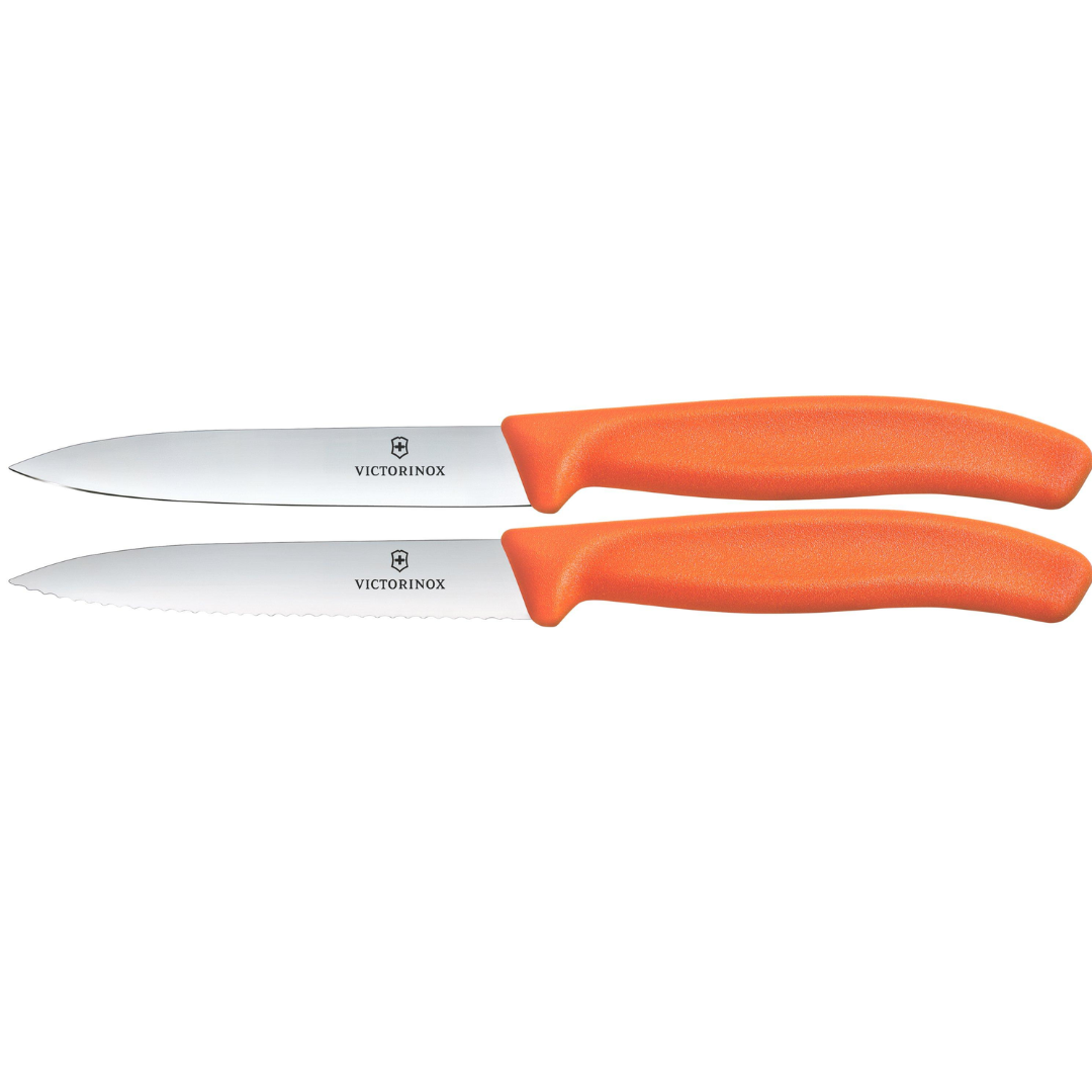 Victorinox Paring Knife Set 2 Pieces, 10cm Straight & Wavy Blades, Orange 6.7799.2C1