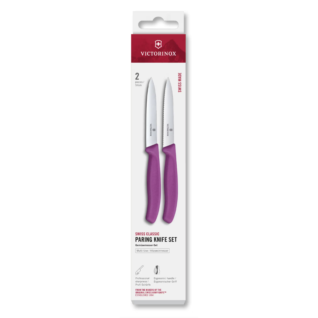 Victorinox Paring Knife Set 2 Pieces, 10cm Straight & Wavy Blades, Purple 6.7795.2C1