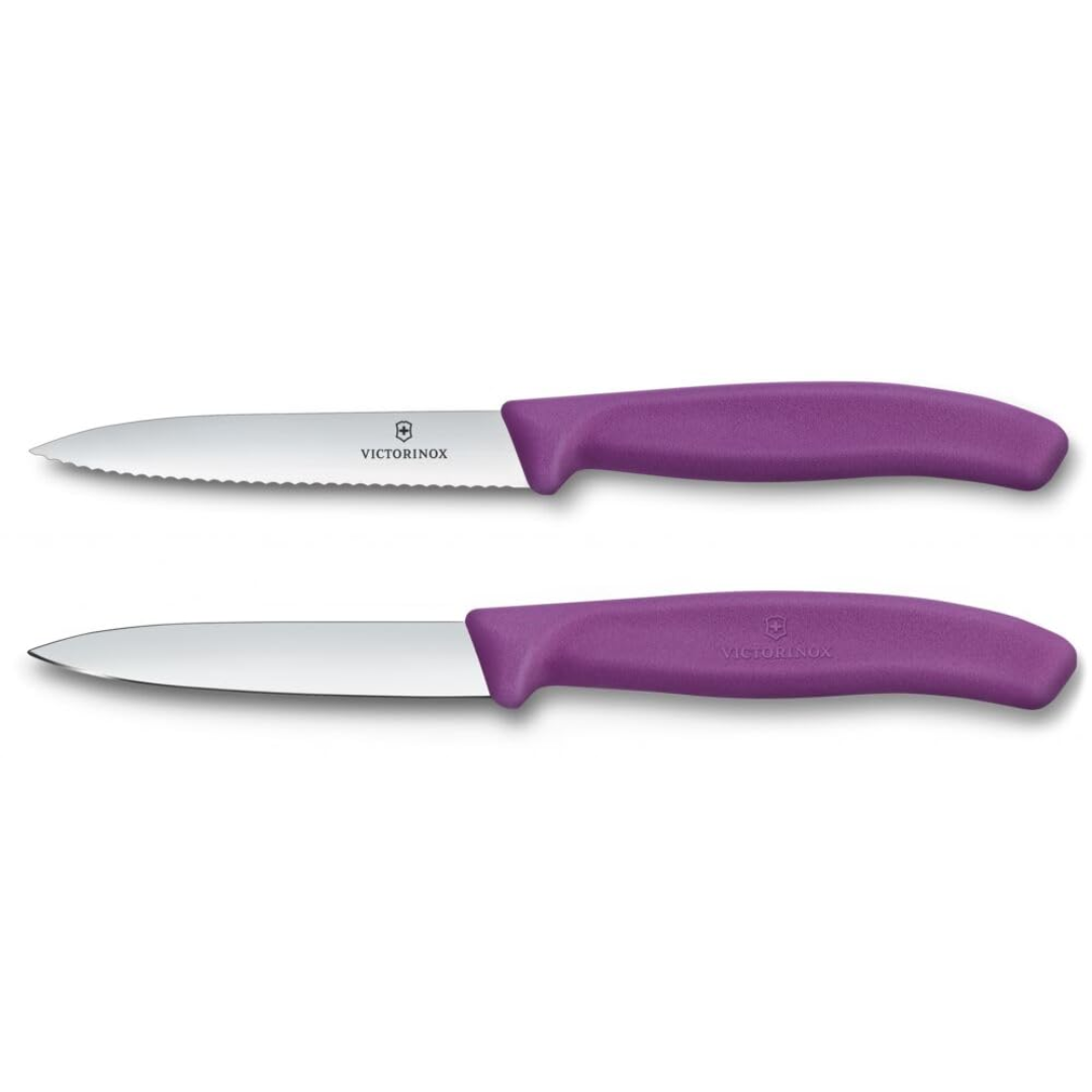 Victorinox Paring Knife Set 2 Pieces, 10cm Straight & Wavy Blades, Purple 6.7795.2C1