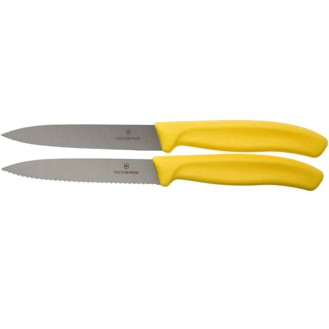 Victorinox Paring Knife Set 2 Pieces, 10cm Straight & Wavy Blades, Yellow 6.7798.2C1