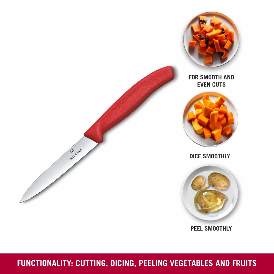 Victorinox Swiss Paring Knife 10Cm Straight Red Pointed